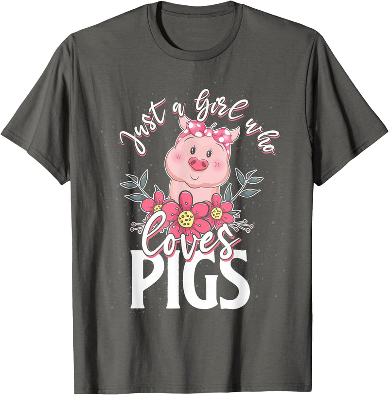 Animal Tees & Gift Idea Just A Girl Who Loves Pig T-Shirt - Asphalt Grey