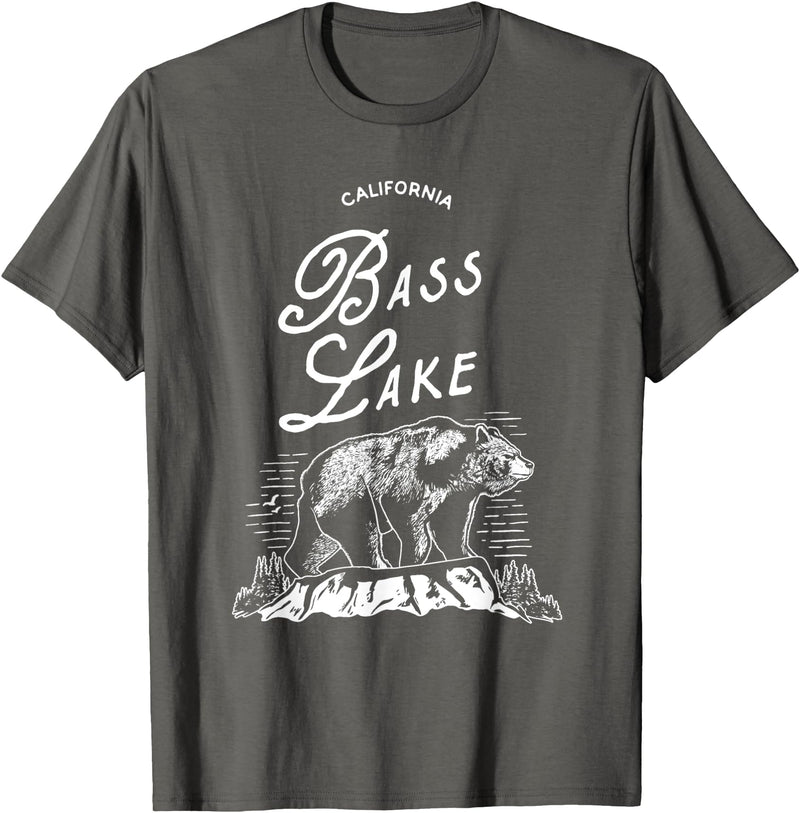 Vintage Retro Distressed Bear Tee Bass Lake Vintage Bass Lake Retro Bear Vacation California T-Shirt - Asphalt Grey