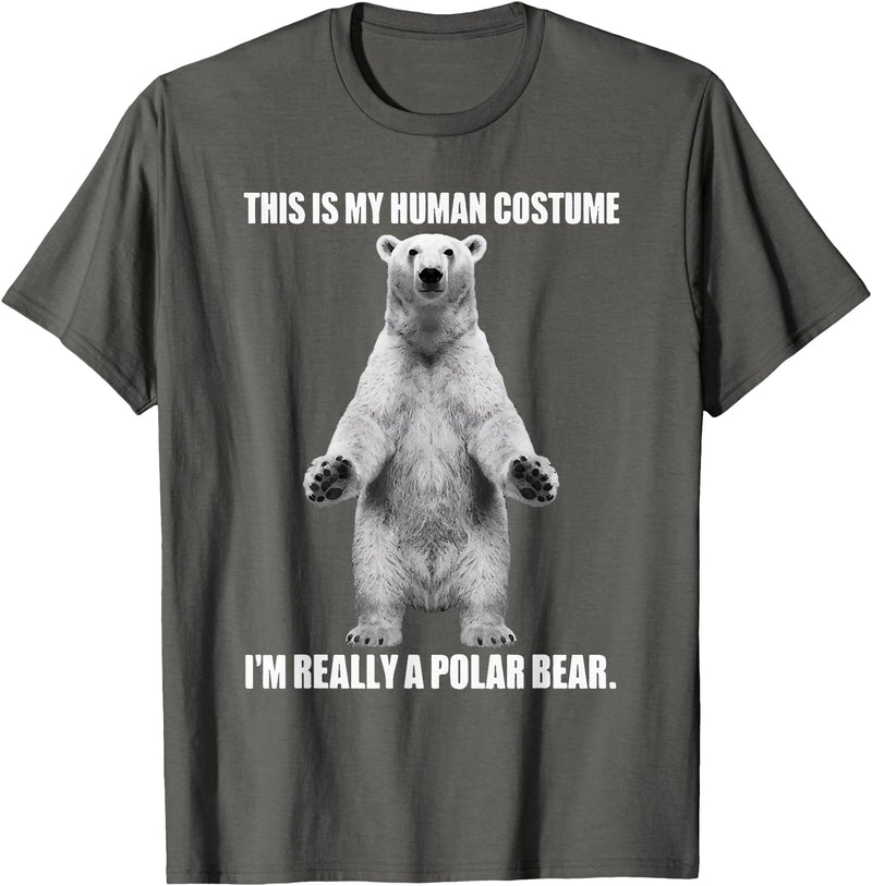 Cool Polar Bear For Men Women This Is My Human Costume I'm Really A Polar Bear Halloween T-Shirt - Asphalt Grey