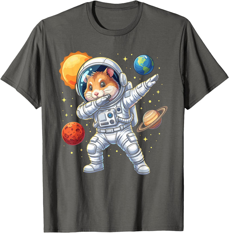 Hamster Astronaut Dabbing Funny Space Animal for Kids T-Shirt - Asphalt Grey