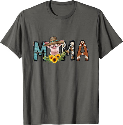 Pig Mama Pig Mom Sunflower Country Farm Life Cowhide T-Shirt