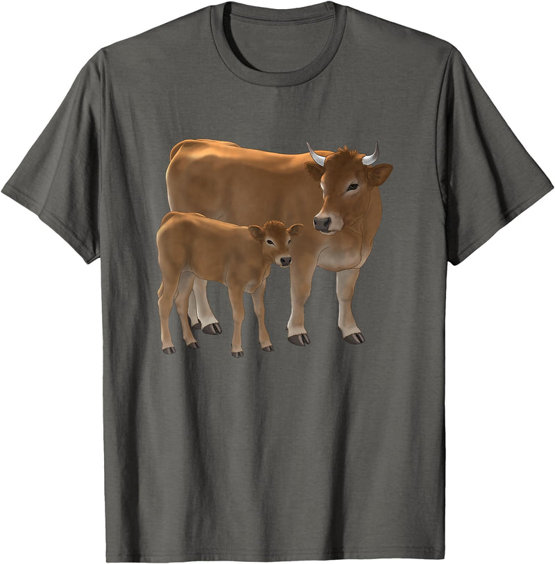 Bauernhof-Tiere von CSForest Aubrac Cow and Aubrac Calf Cattle Farm Animals T-Shirt - Asphalt Grey