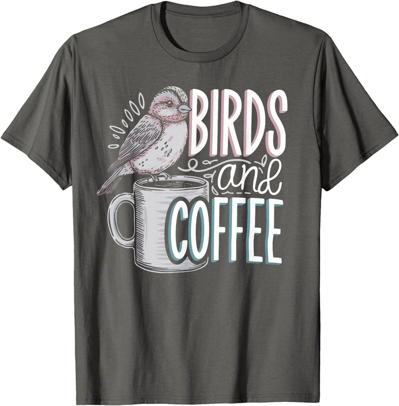 Finch Owner Gifts & Bird Lover Tees Birds And Coffee I Love Birds T-Shirt - Asphalt Grey
