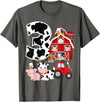 3 Birthday Farm 3 Years Old 3rd Bday Party Supply Farm Barnyard Theme Pig Cow Horse 3rd Birthday 3 Yrs Old T-Shirt - Asphalt Grey