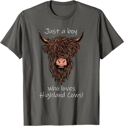 Just a Boy Who Loves Cows Scottish Highland Cow T-Shirt