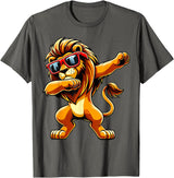 Funny Lion Lover Dabbing Lion Sunglasses T-Shirt - Asphalt Grey