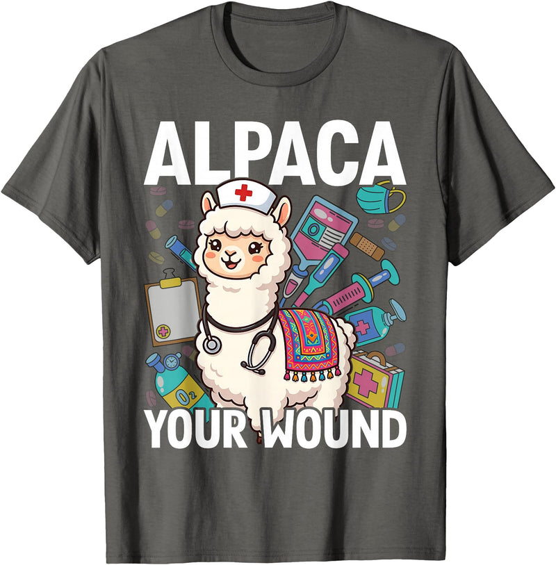 Llama Nurse Lover Gift Co. Alpaca Your Wound Cute Llama Wound Care Nurse T-Shirt - Asphalt Grey