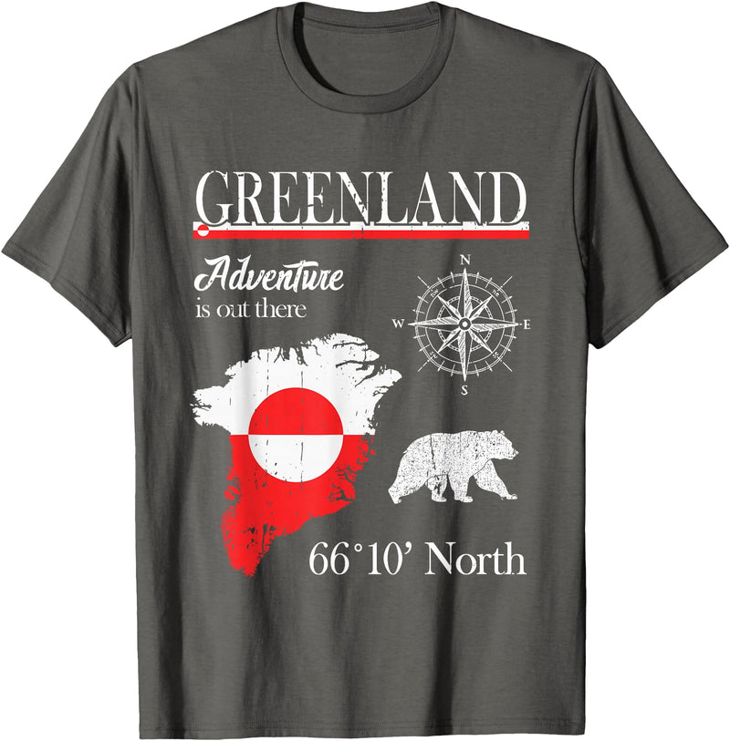 Greenland Nordic Hiking Camper Polar Circle Greenland - Adventure is Out There - Greenland Flag T-Shirt - Asphalt Grey