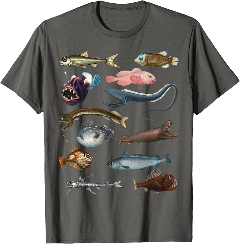 Educational Science Ideas Deep Sea Fish Ocean Biology & Marine Science Educational T-Shirt - Asphalt Grey