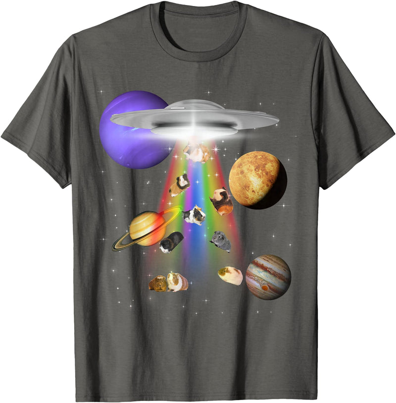Space Animals Apparel Guinea Pig Lover Alien Abduction UFO LGBTQ Subtle Pride T-Shirt - Asphalt Grey