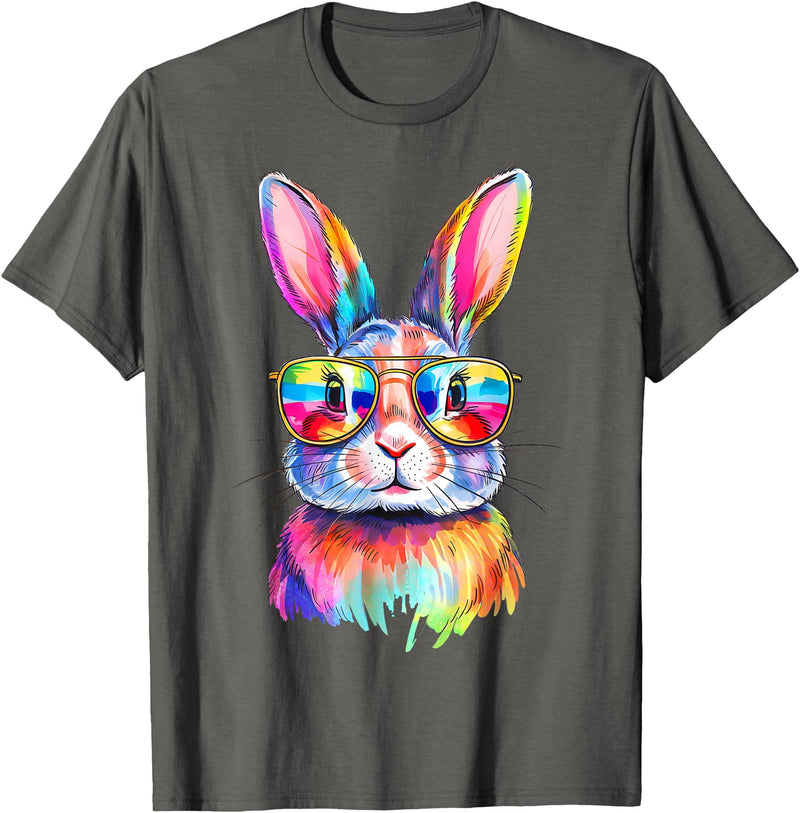 Funny Bunny Easter Rabbit Sunglasses Tie Dye Men Women Kids T-Shirt in Asphalt Grey