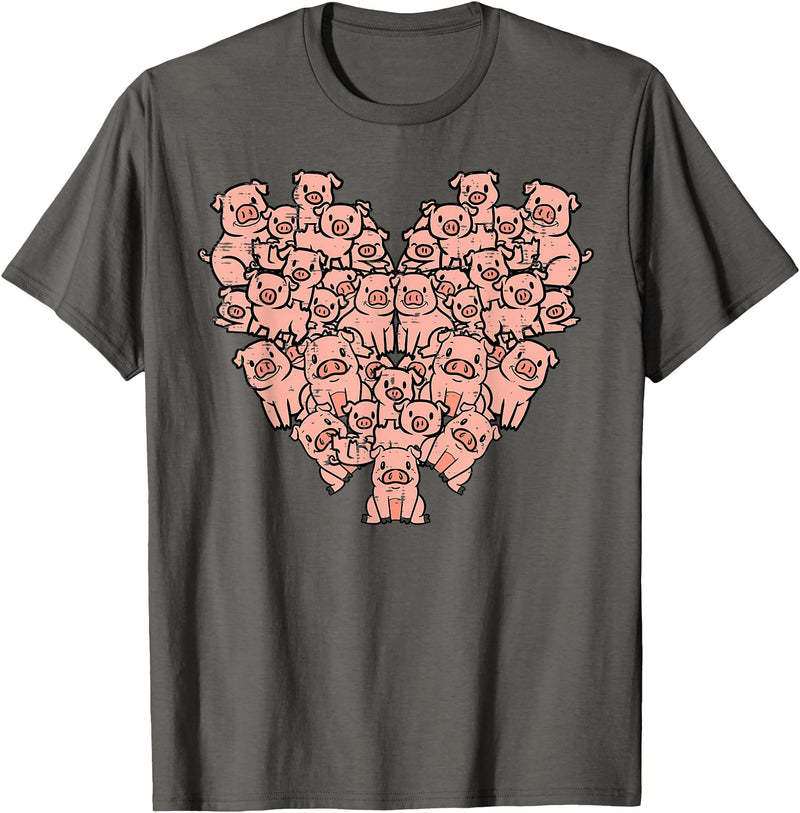 Pig Lover Shirts For Men Women Kids Pigs Heart Shape Cute Love Hog Swine Girls Kids Women Men T-Shirt - Asphalt Grey