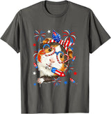 Rodent 4th Of July Costume Guinea Pig Sunglasses US Flag Bow Tie Fireworks 4th July T-Shirt - Asphalt Grey
