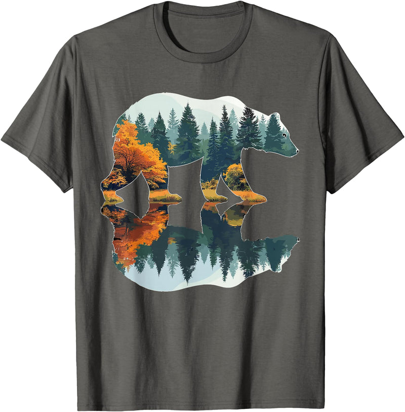 Forest Mountain Wildlife Trees Trees Wildlife Reflection Nature Bear Outdoor Forest T-Shirt - Asphalt Grey