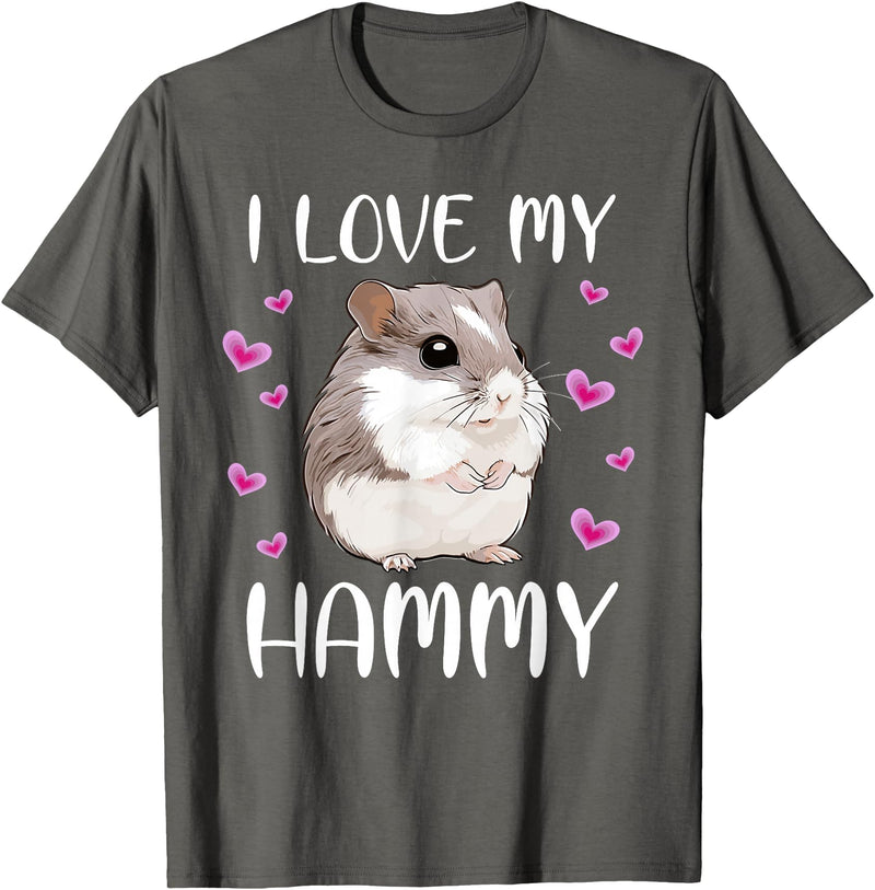 I Love My Hammy Cute Chinese Dwarf Hamster Pet Owner Graphic T-Shirt - Asphalt Grey