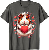 Cute Guinea Pig Apparel for Women Kids Guinea Pig Holding Heart Valentine's Day Cute Valentine T-Shirt - Asphalt Grey