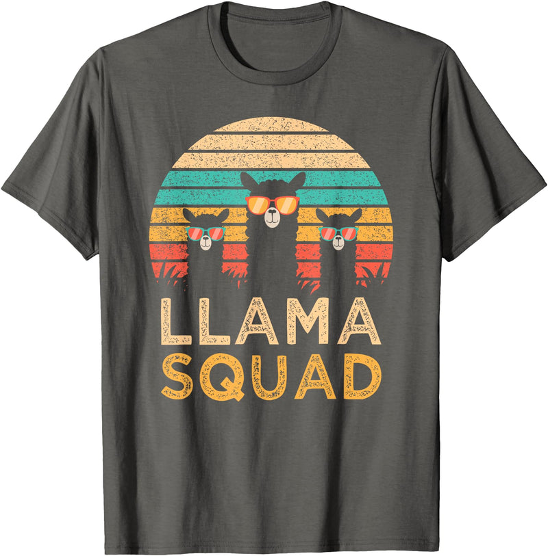 Llama Squad With Glasses Funny Funny Llama Squad Sunglasses Cool Llamas Vintage Gift T-Shirt - Asphalt Grey