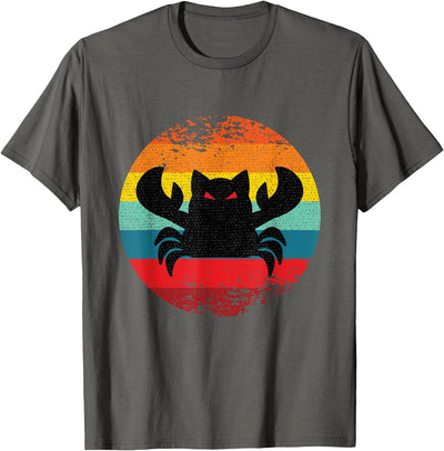 Fear the Crabcat Tees - Funny Crab Cat Cryptid Vintage Logo T-Shirt - Unisex-Adults - Black - Small - Short Sleeve - Classic Fit - Cotton Blend
