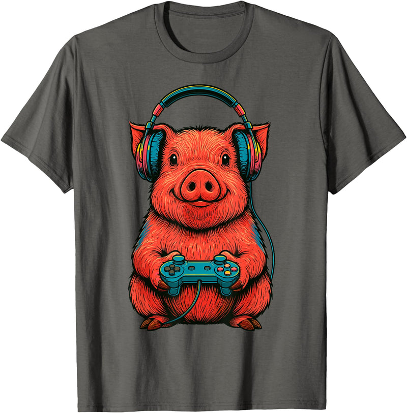 Magical and Funny Pig Farmer Gifts Gamer Pig Gaming T-Shirt - Asphalt Grey