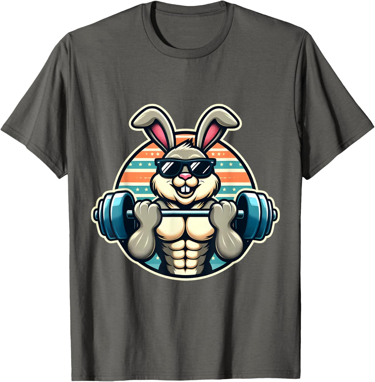Happy Easter Bunny Rabbit Lifting Weights Training Muscular T-Shirt - Asphalt Grey