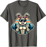 Happy Easter Bunny Rabbit Lifting Weights Training Muscular T-Shirt - Asphalt Grey