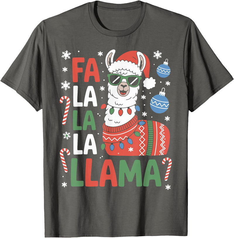 Festive Animal Christmas Funny FA La La La Llama Christmas Holiday Animal Design T-Shirt - Asphalt Grey