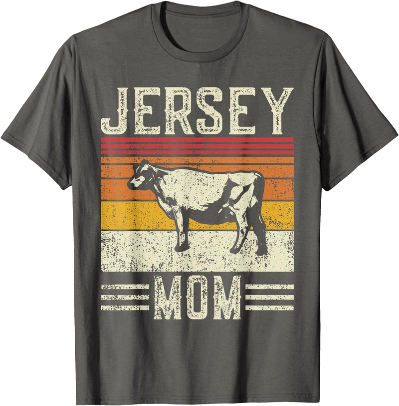 Retro Jersey Gift for Women & Farmer Best Cow Mom Women - Vintage Cattle Jersey T-Shirt - Asphalt Grey