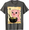 Funny Pig Anime Eating Ramen Pig Ramen Japanese Kawaii Anime Pig T-Shirt - Asphalt Grey