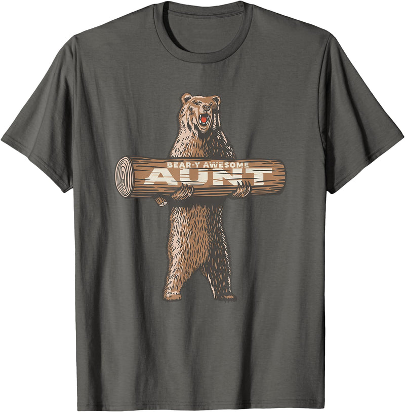 Cartba Aunt Co. Bear-y Awesome Aunt Funny Saying Cute Auntie T-Shirt - Asphalt Grey