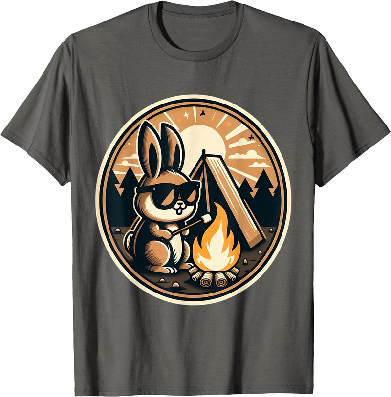Happy Easter Bunny Rabbit Camping Camper Men Women Kids Cute T-Shirt in Asphalt Grey