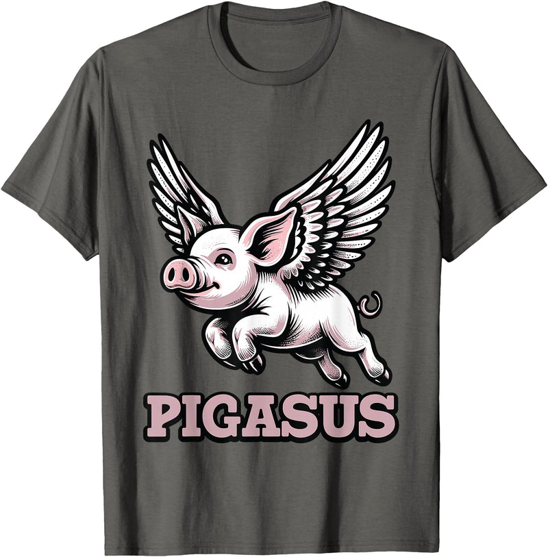 Mythical Pigasus Flying Pig Pigasus Flying Pig Animal Mythical Pig Lover T-Shirt - Asphalt Grey