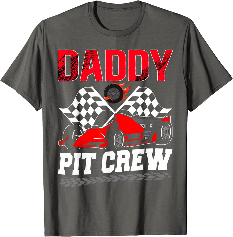 Pit Crew Birthday Boy Funny Party Family Daddy Pit Crew Racing Family Race Car Birthday Boy T-Shirt - Asphalt Grey