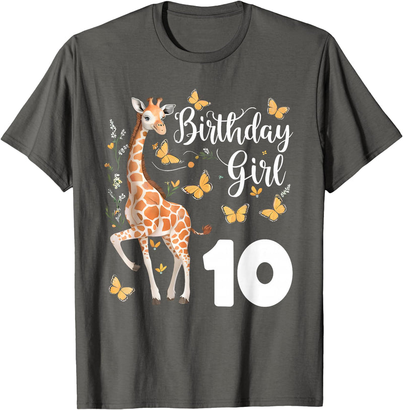 Giraffe Birthday Party by LazyPanda Giraffe 10th Birthday Girl 10 Years Old Giraffe Lover T-Shirt - Asphalt Grey