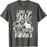 Funny Just a Girl Who Loves Bunnies Cute Rabbit Lover T-Shirt in Asphalt Grey