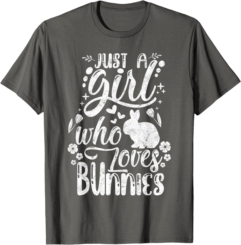 Funny Just a Girl Who Loves Bunnies Cute Rabbit Lover T-Shirt in Asphalt Grey