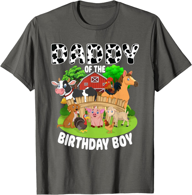 Matching Farm Theme Birthday Shirts By PDQA Daddy of The Bday Boy Farm Animals Matching Farm Theme T-Shirt - Asphalt Grey