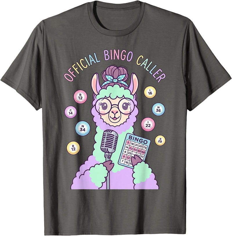 Cute Bingo Caller Activity Staff Gear Official Bingo Caller Llama Funny Activity Director Alpaca T-Shirt - Asphalt Grey