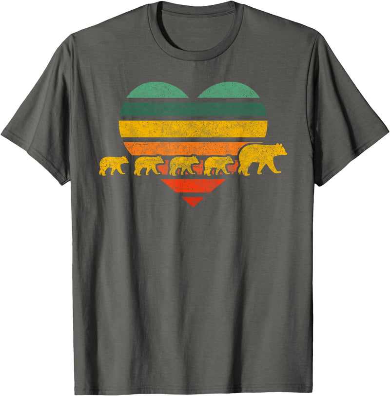 Just for Mom Mama Bear Four Cubs Shirt Retr Heart Mothers Day Gift T-Shirt - Asphalt Grey