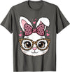 Cute Easter Rabbit Face Leopard Bow Sunglasses Bunny Girls T-Shirt in Asphalt Grey