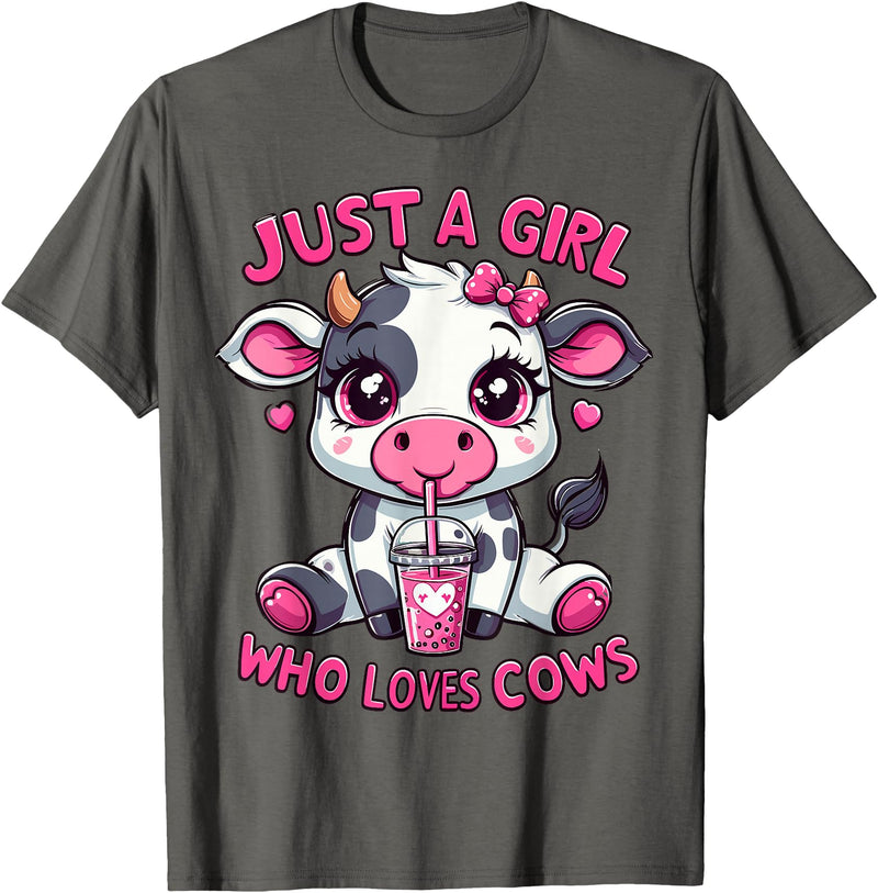 Cute Cow Lover Cow Just A Girl Who Loves Cows T-Shirt - Asphalt Grey
