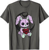Creepy Cute Bunny Goth Heart Spiderweb Alt Pastel Rabbit T-Shirt in Asphalt Grey
