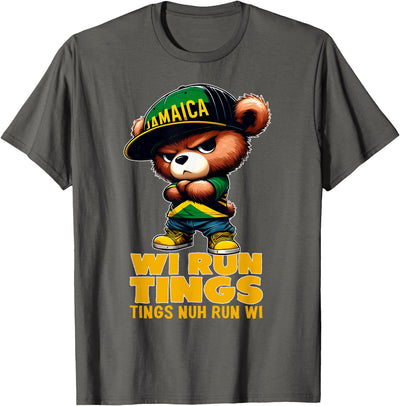 WI RUN TINGS Teddy Bear Jamaica Flag Jamaican Clothing T-Shirt