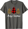 Merry Christmas Plaid Apparels Co. Merry Christmas, Leopard buffalo plaid Christmas tree Xmas T-Shirt - Asphalt Grey