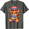 Kawaii Red White and Blue Fourth July Little Kids Cute Teddy Bear Patriotic 4th July Gift Bubble Boba Tea USA T-Shirt - Asphalt Grey
