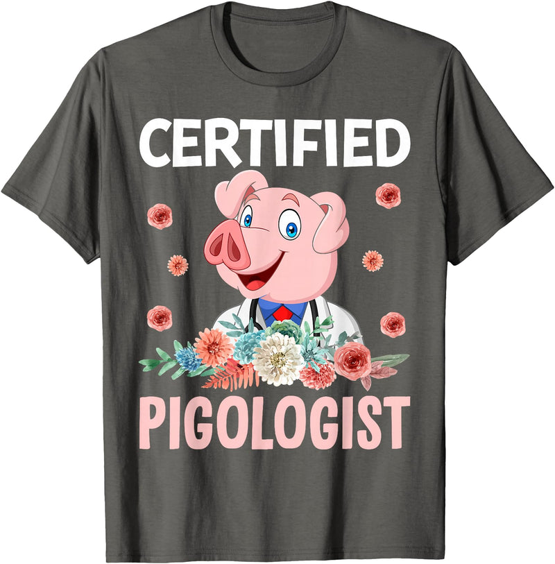 Funny Pig Farm Piggy Farmer Farming Gifts DAIMMER Certified Pigologist T-Shirt - Asphalt Grey