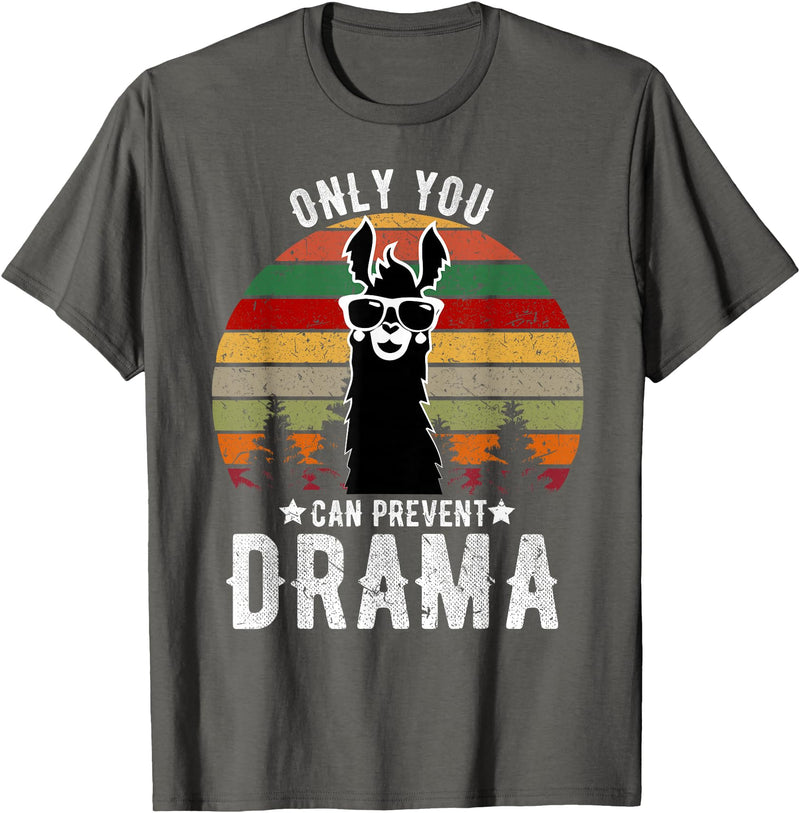 BR - LLAMA Tshirts Vintage Only You can Prevent Drama Llama T-Shirt - Asphalt Grey