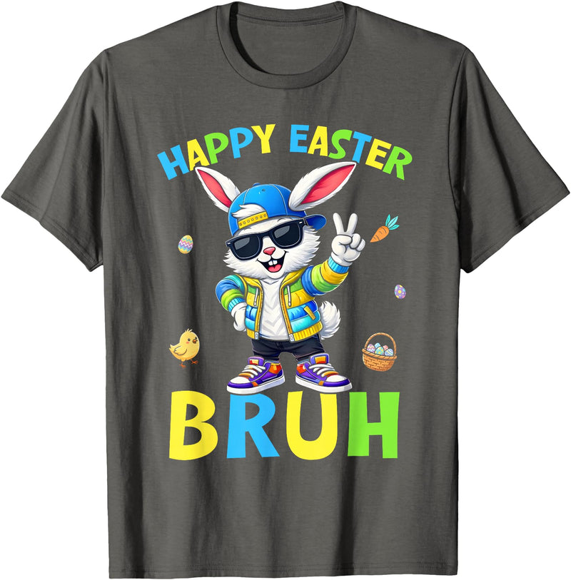 Happy Easter Bruh Bunny Rabbit Easter Day Men Boys Kids T-Shirt in Asphalt Grey