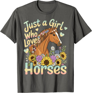 Funny Horse Lover Just A Girl Who Loves Horses T-Shirt - Asphalt Grey