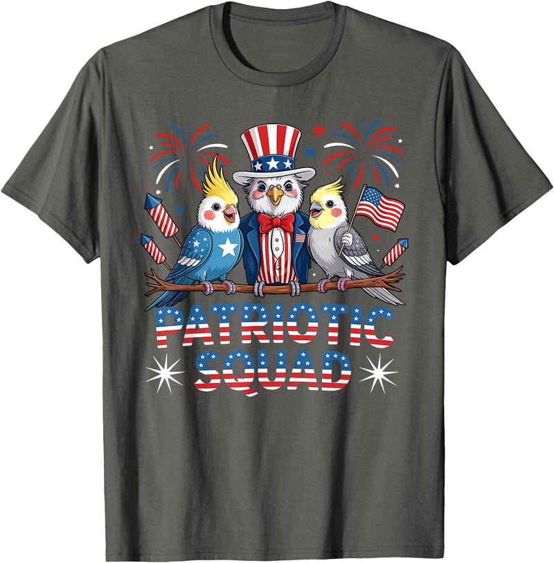 Cockatiel Parakeet Bird 4th Of July Bird Lover Patriotic Cockatiel Parakeet Bird Birdwatching 4th of July T-Shirt - Asphalt Grey