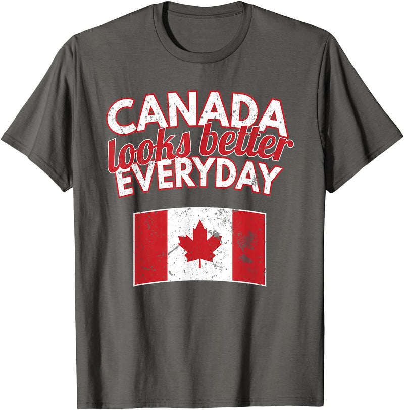 Cold North Canada Flag Apparel Co. Canada Looks Better Everyday Design Funny Canadian Flag T-Shirt - Asphalt Grey
